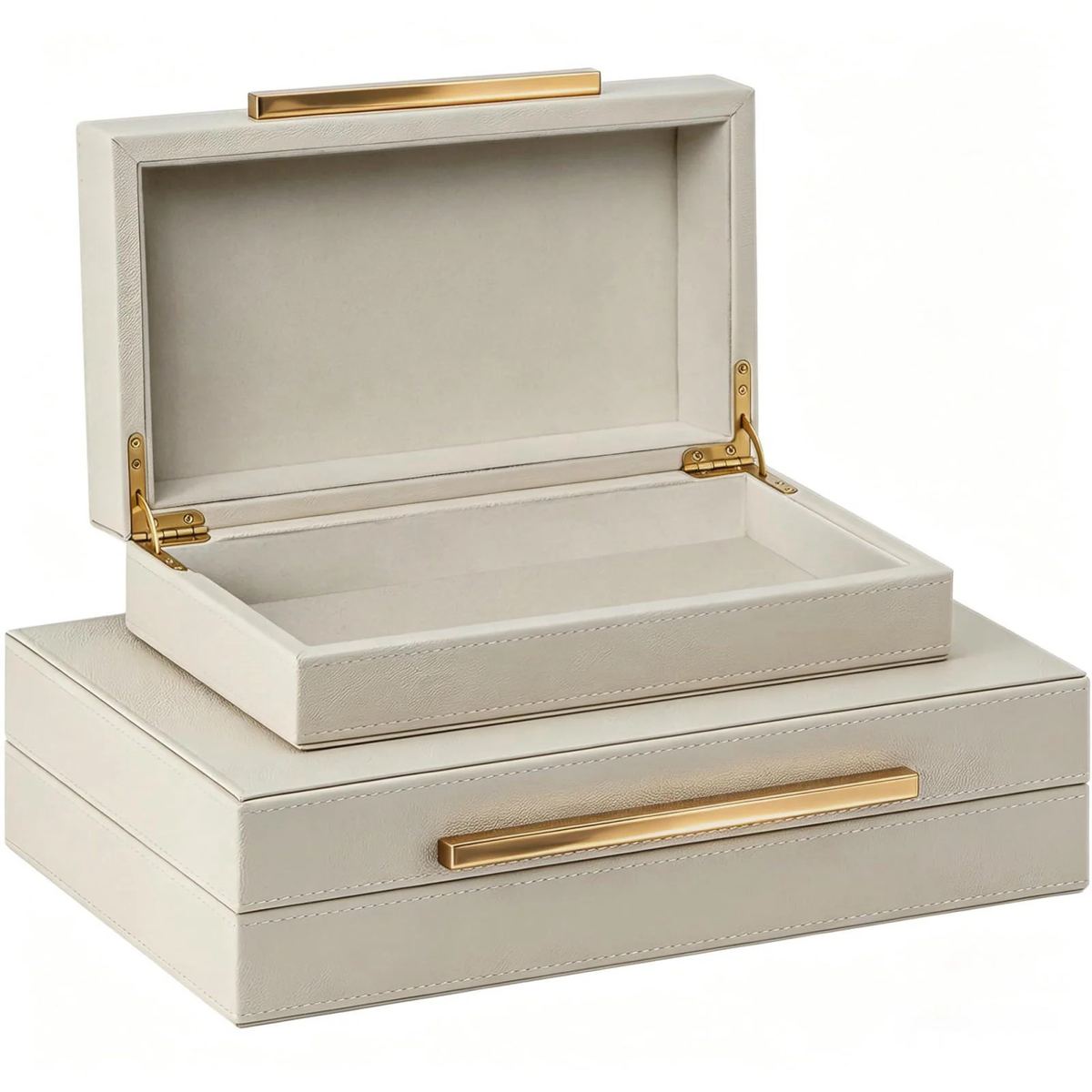 Set of 2 Shagreen Decorative Box Modern Faux Leather Beige