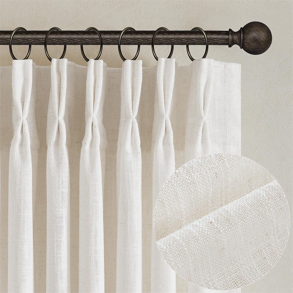 Natural Pinch Pleated Linen Semi Sheer 84 Inch Curtains 2