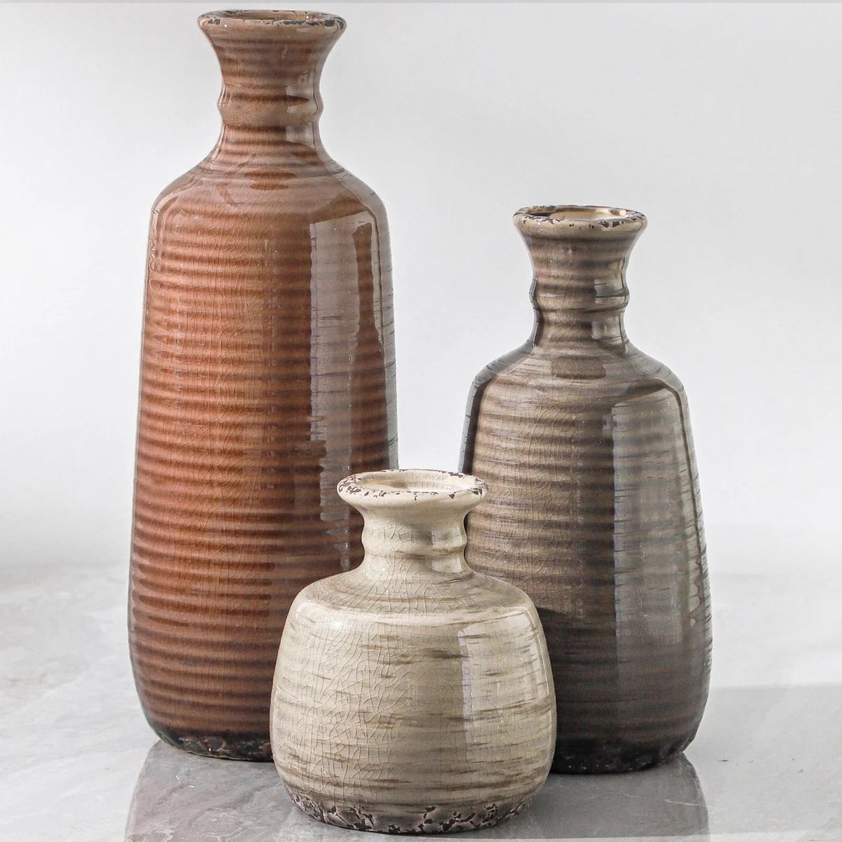 Ceramic Vases Set of 3 Neutral Rustic Farmhouse Vases Home