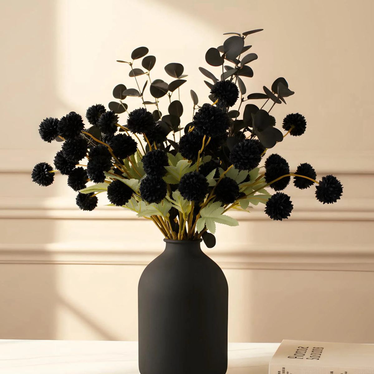 12 Black Artificial Flowers Eucalyptus Long Stems Halloween