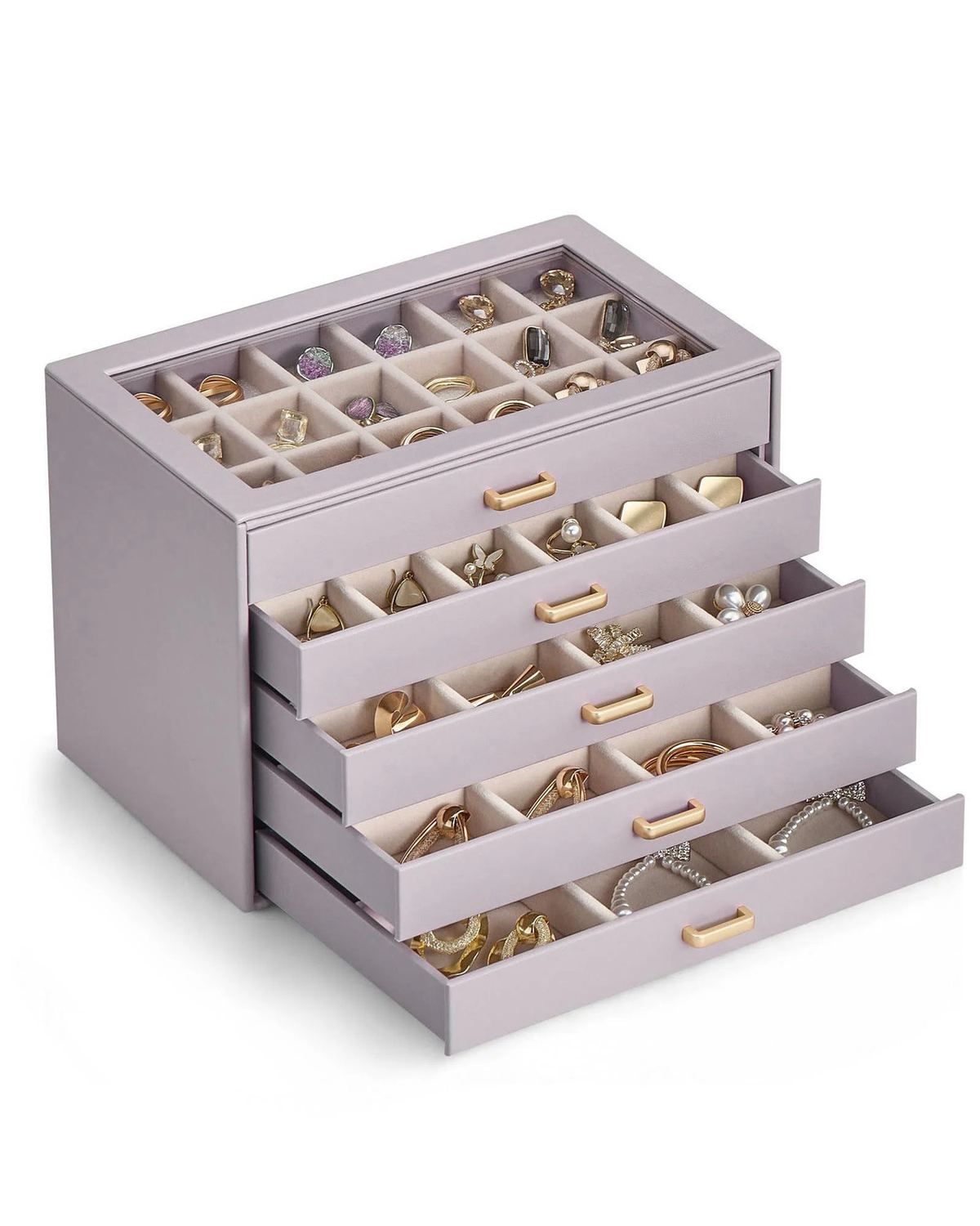 Lolalet Earring Organizer Jewelry Box with Clear Lid Purple