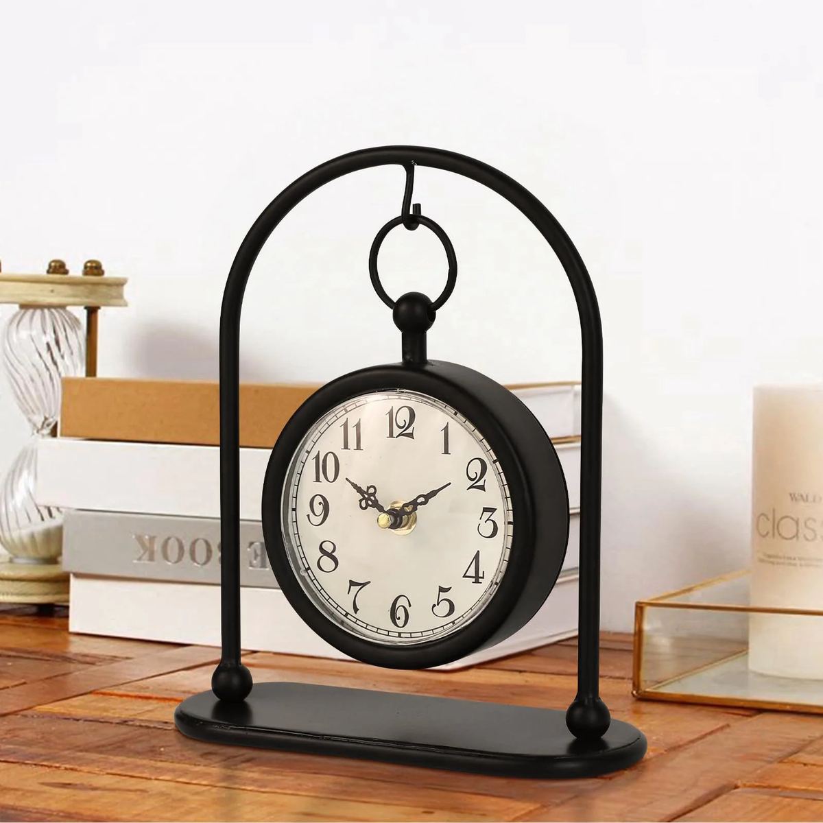Vintage Metal Table Clock Farmhouse Table Clock Small Black