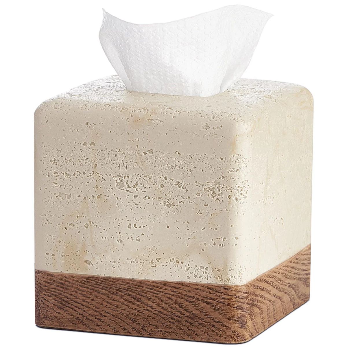 Natural Travertine Look Match Wooden Square Tissue Box Cover