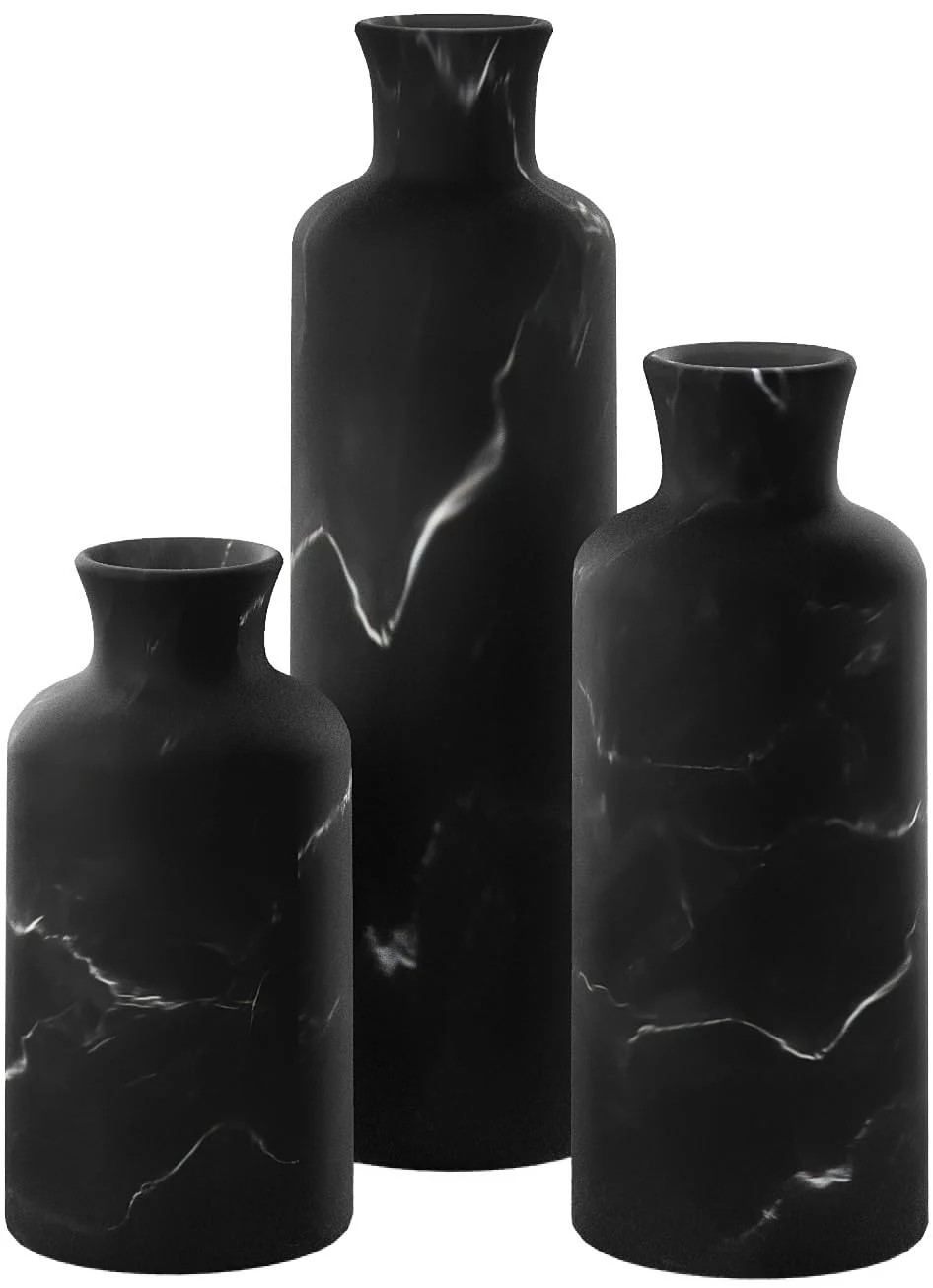 Creative Scents Black Marble Look 3pc Vase Set Boho Vases