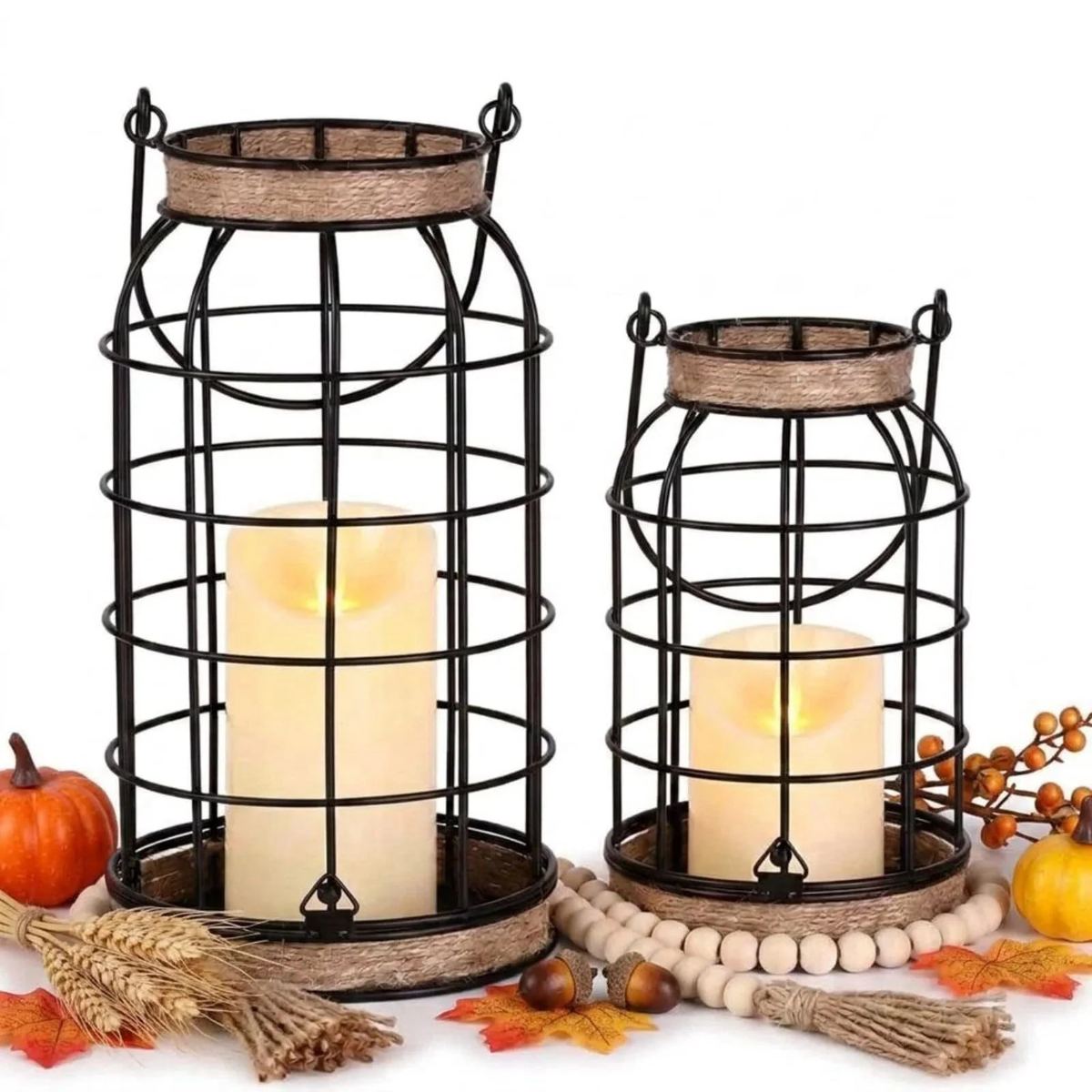 Rustic Farmhouse Candle Lantern 2Pcs Decorative Lantern