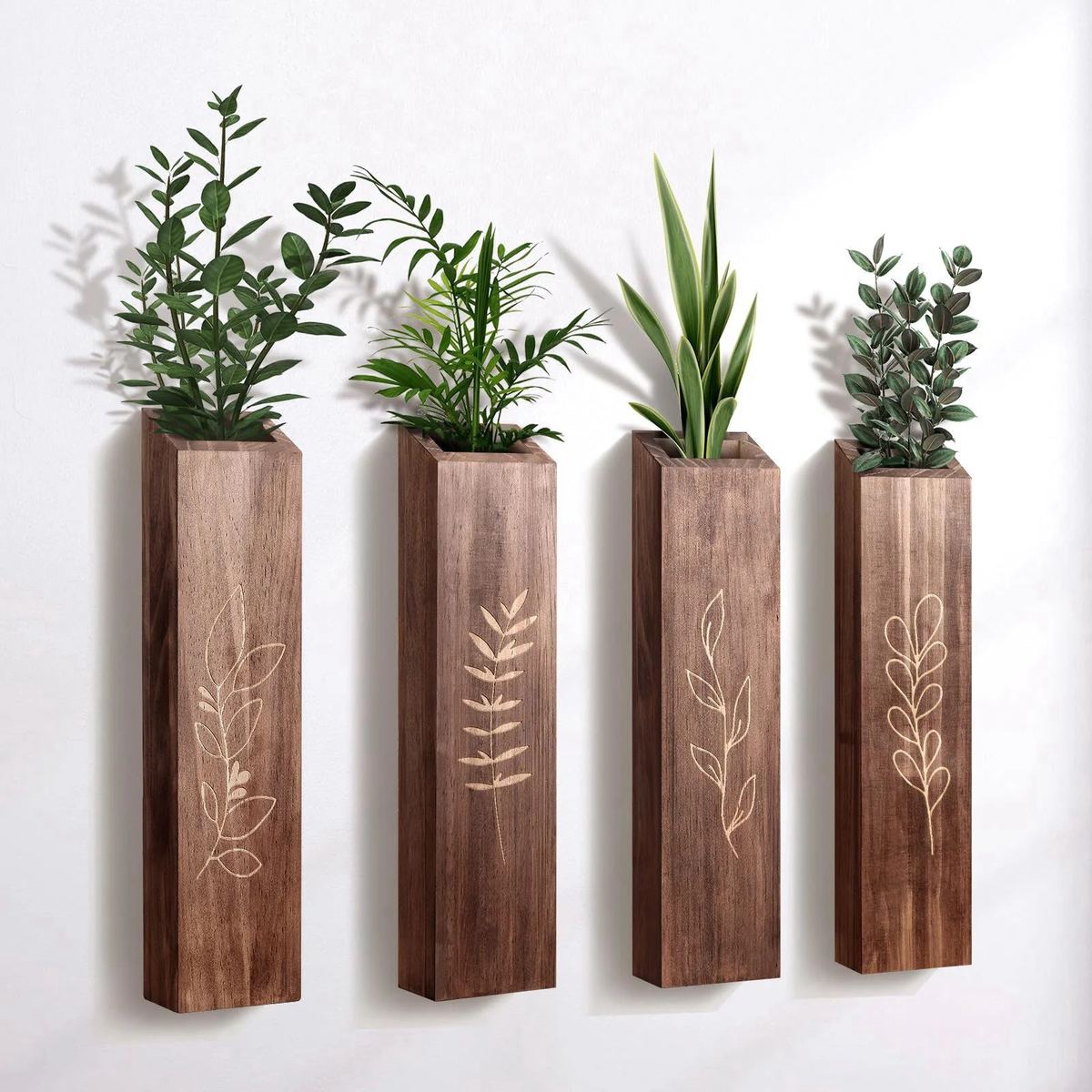 Wooden Wall Vase Planter Set of 4