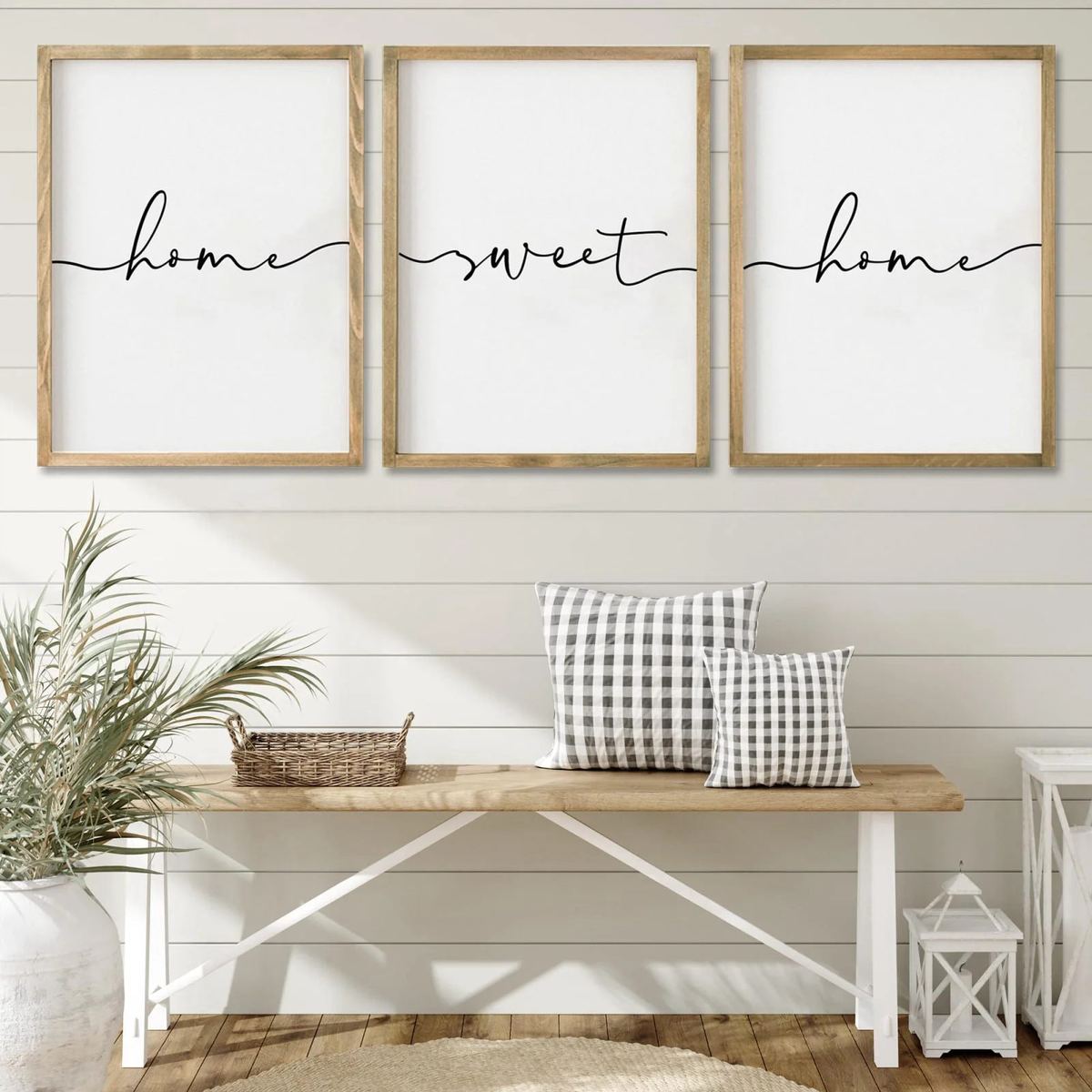 Set of 3 Framed Farmhouse Home Sweet Home Sign Above Bed