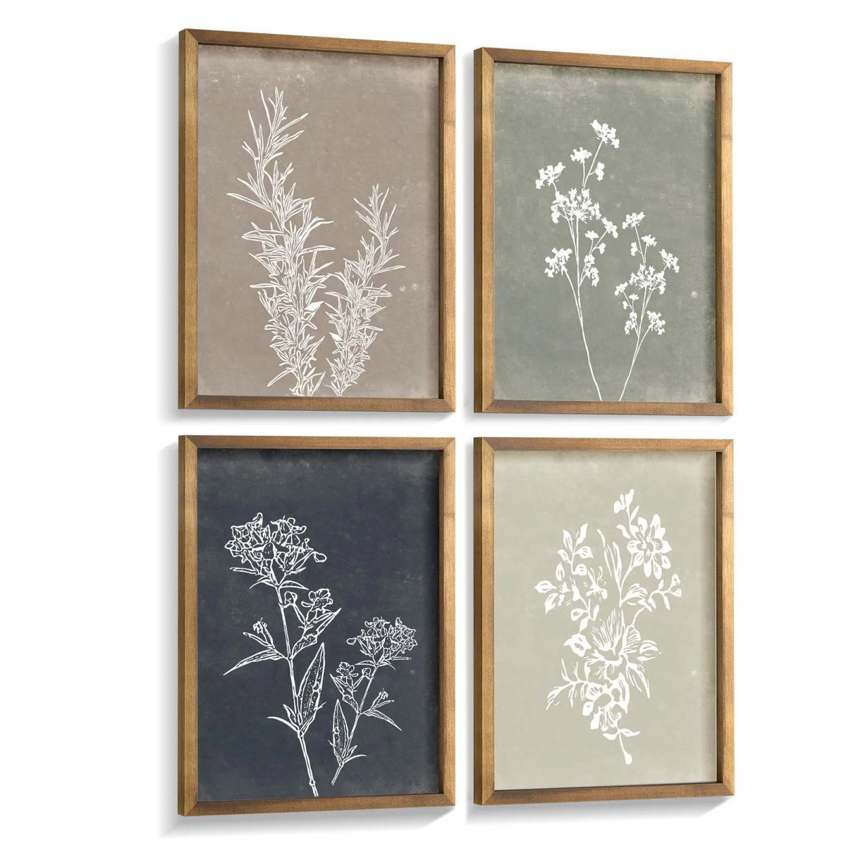 Liswit Framed Boho Wall Art Set of 4 for Wooded Minimalist