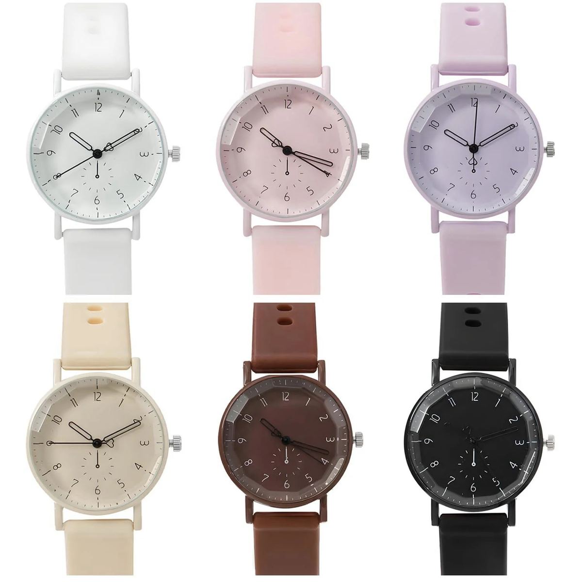6 Pack Women Silicone Rubber Band Watches Set Geneva Watch