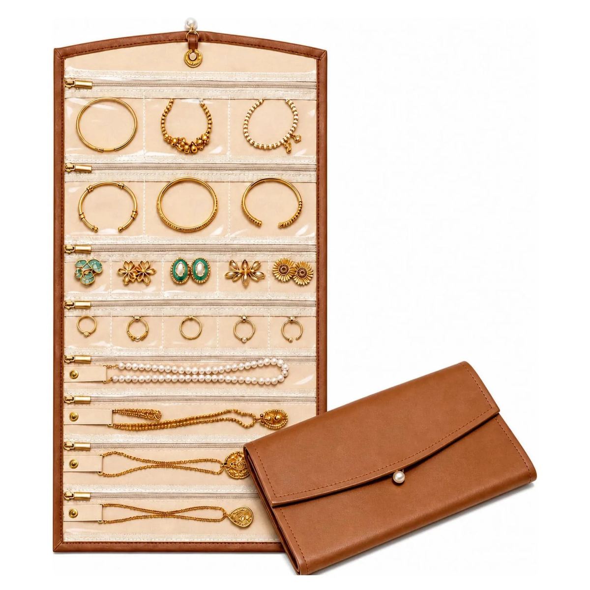 Travel Jewelry Roll Organizer for Necklaces Earrings Rings