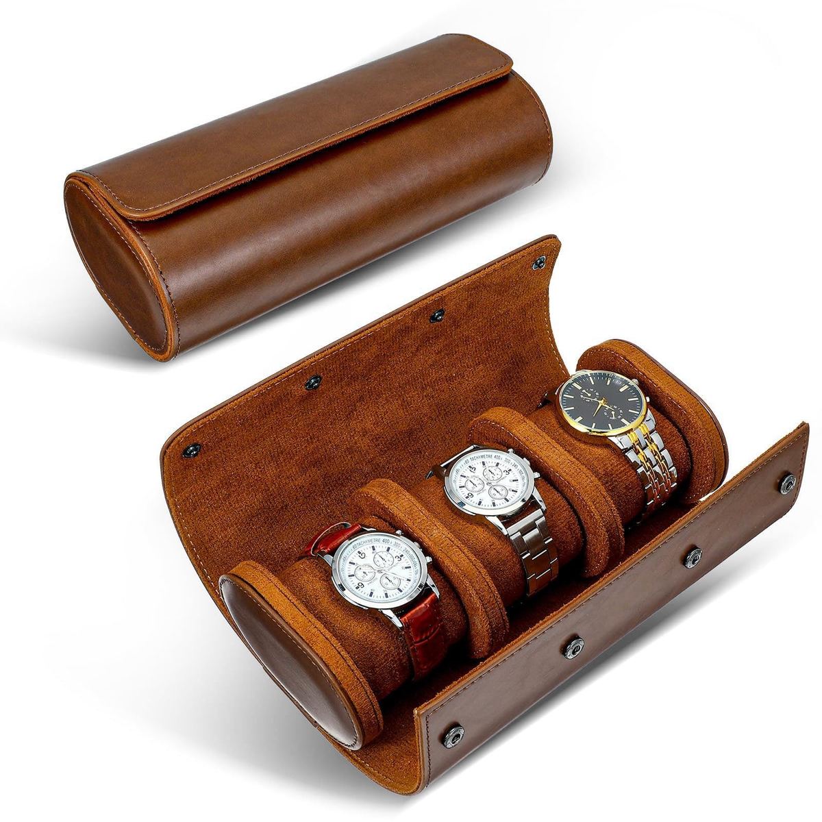 Leather Watch Travel Case for Men Women Watch Roll Case Hold
