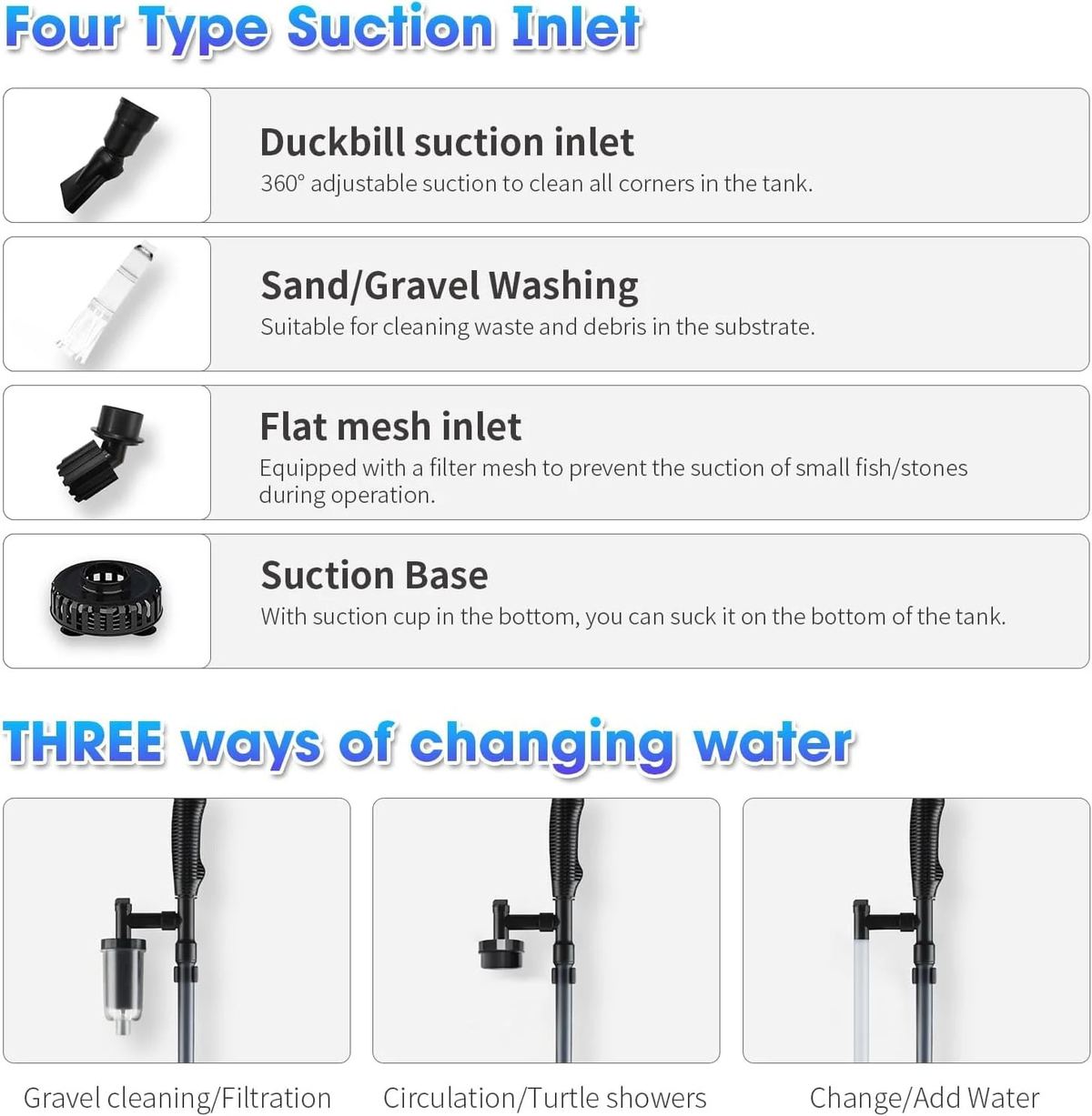 6 in 1 Electric Aquarium Gravel Cleaner 530GPH Fish Tank
