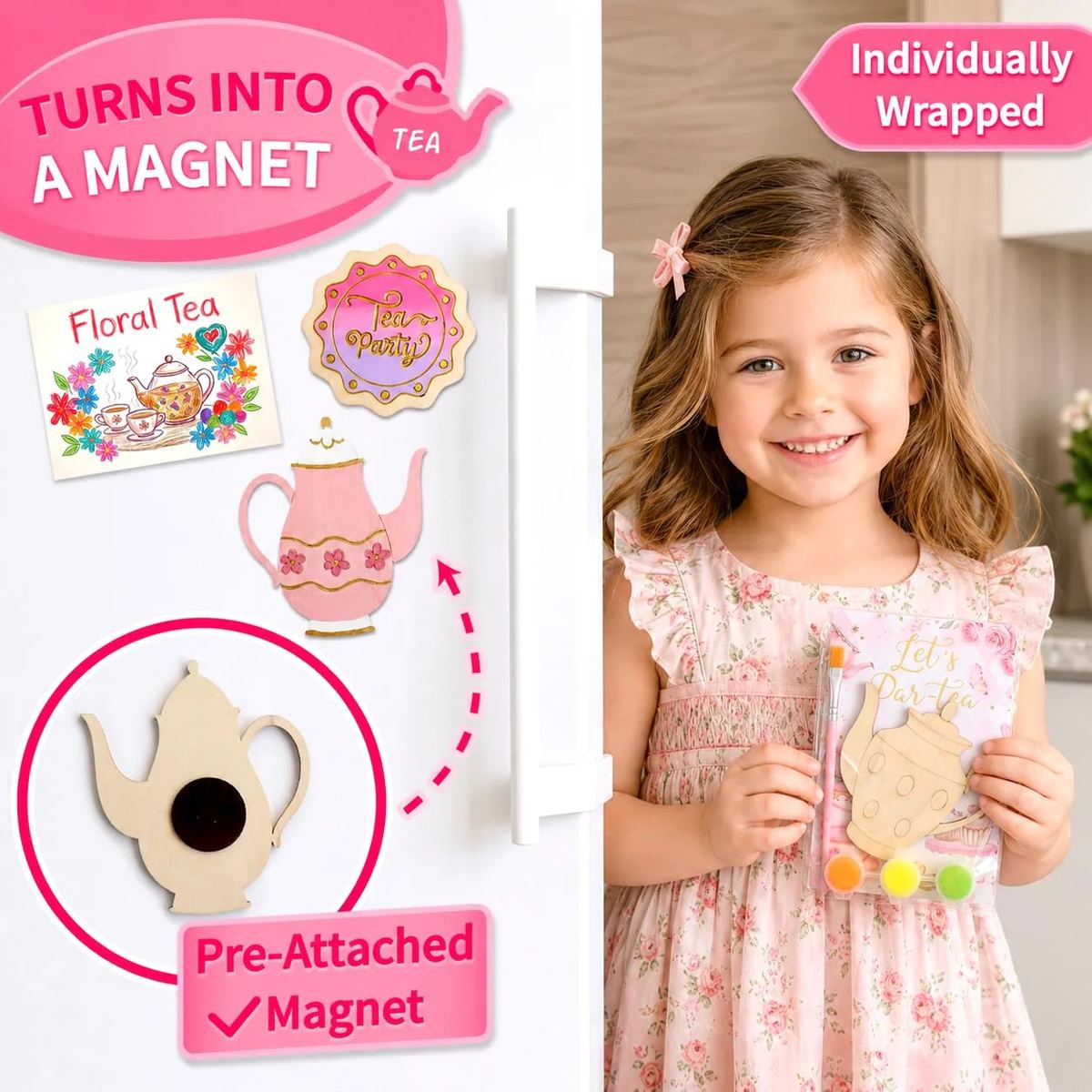 12 Pack Tea Party Favors for Girls Floral Themed DIY Wooden