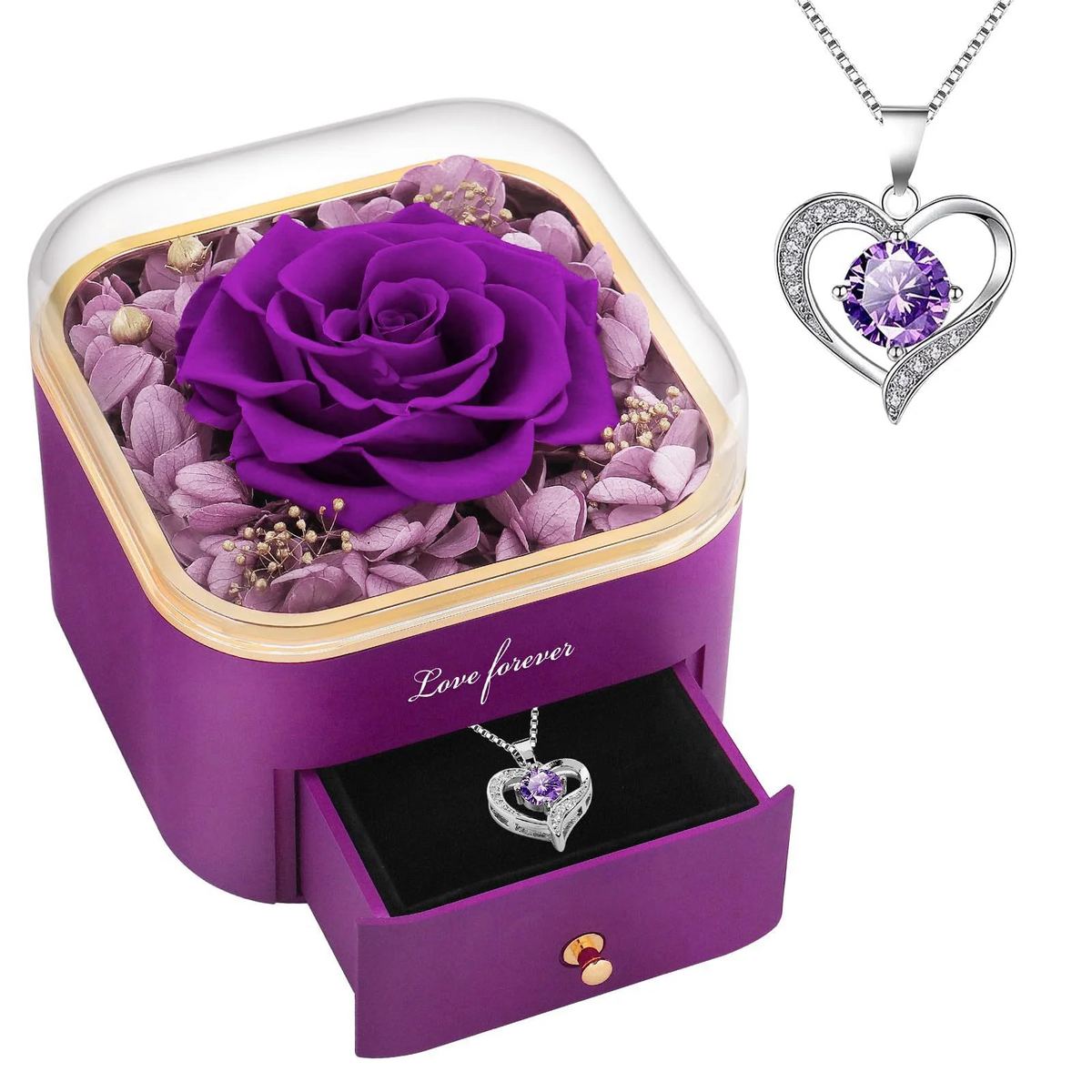 Birthday Gifts for Women Preserved Real Rose with Necklace