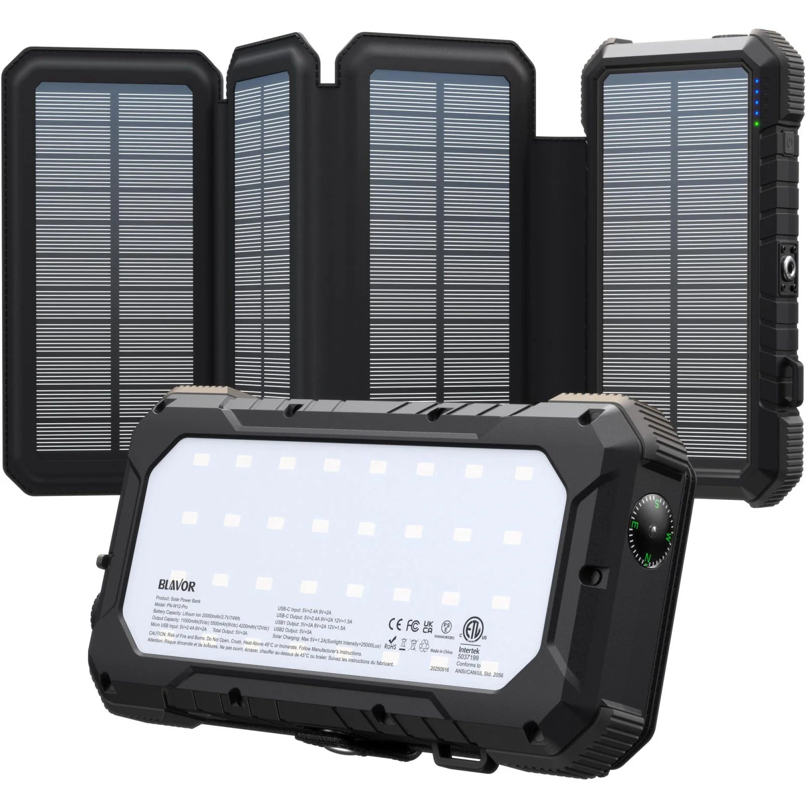 BLAVOR Solar Power Bank with 4 Foldable Panels 20000mAh