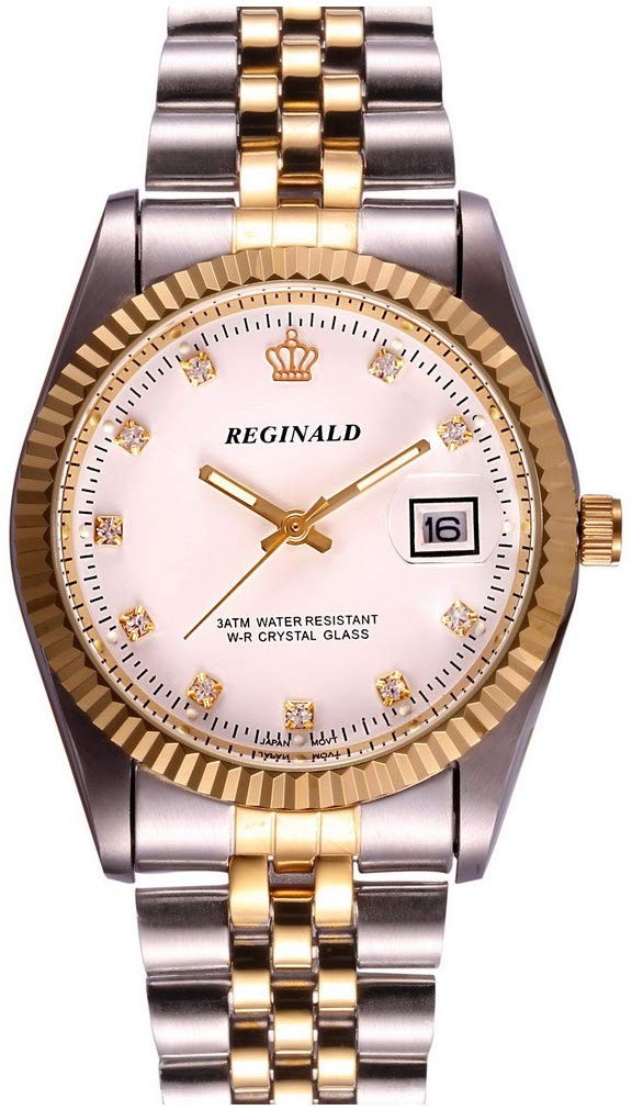 FANMIS Luxury Unisex Gold Crystal Quartz Calendar Gold Tone