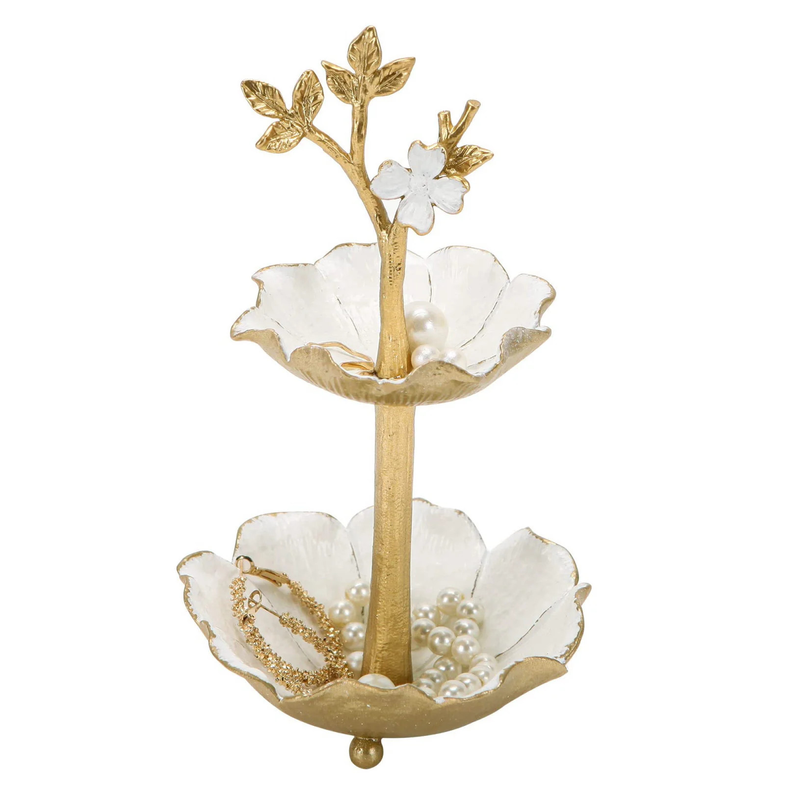 NIKKY HOME Gold Jewelry Holder Stand with Ring Tray for Home