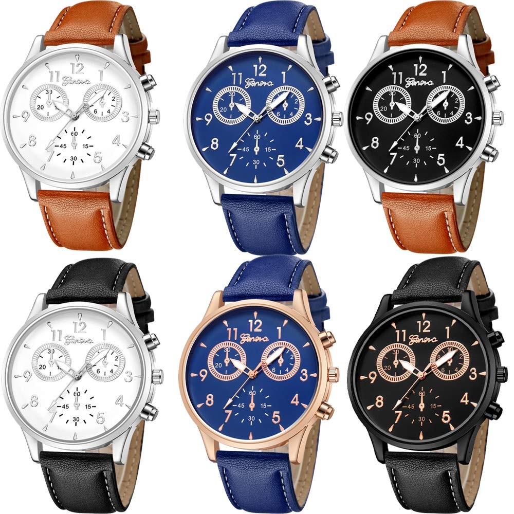 6 Pack Men s Leather Quartz Watch Geneva Casual Dress Wrist