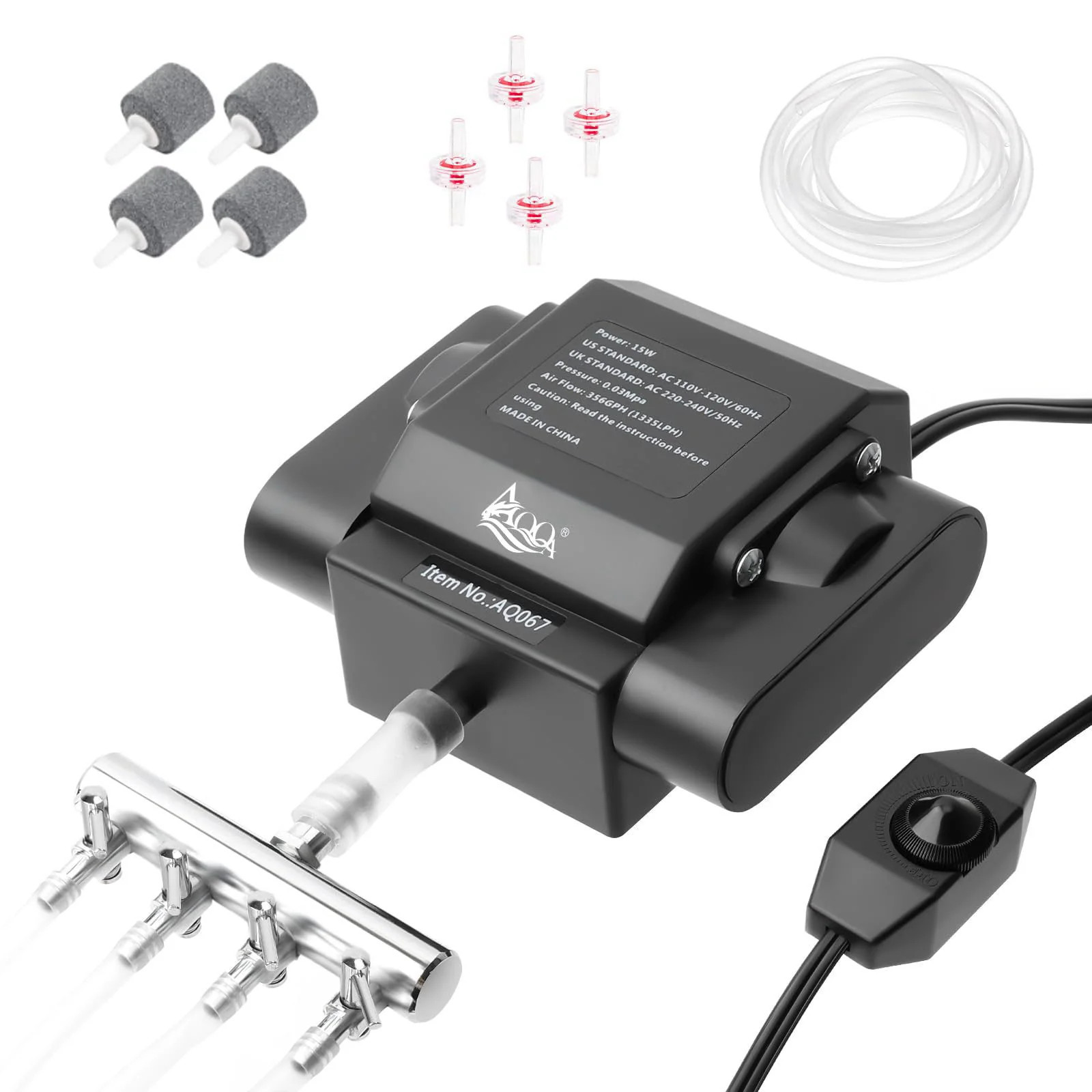 AQQA Aquarium Air Pump 10W 237GPH 4 Outlets Up to 600Gal