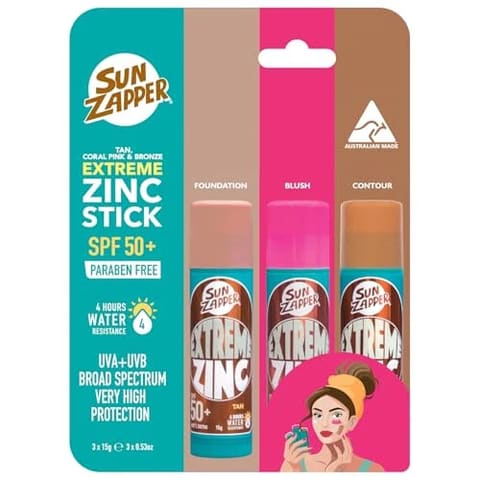 Sun Zapper Extreme Zinc Sunscreen Stick SPF 50 Beauty 3 Pack