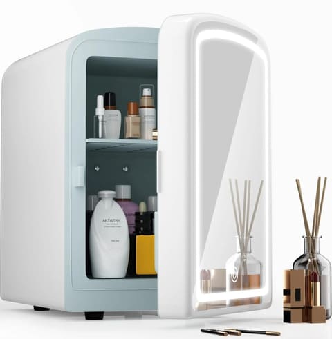 4L Mini Skincare Fridge with Dimmable LED Mirror Portable