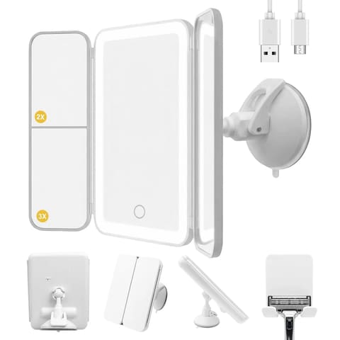 LED Shower Mirror with Lights for Bathroom Trifold Vanity