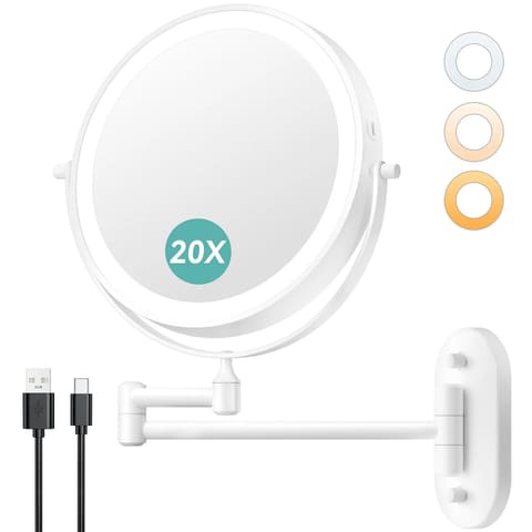 Auxmir 1X 20X Wall Mounted Makeup Mirror 8 Rechargeable