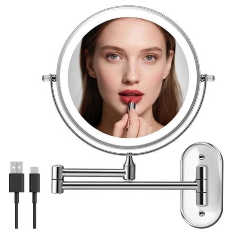 Rechargeable Lighted Wall Mounted Makeup Mirror 8 Double