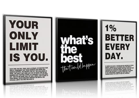 Kownzev Motivational Wall Art Set of 3 Black White Gym