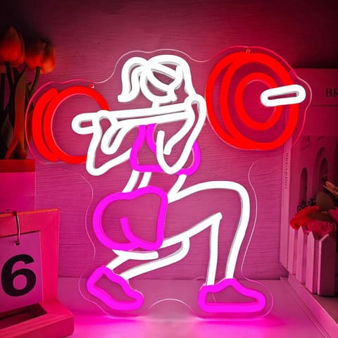 Gym Neon Sign Fitness Girl Weightlifting Led Sign Dimmable