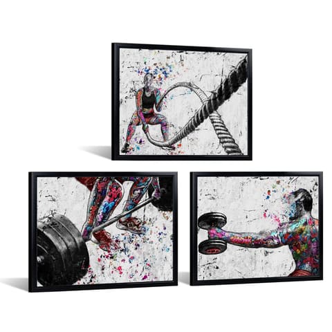 KREATIVE ARTS Colorful Gym Wall Art Canvas Set with Black