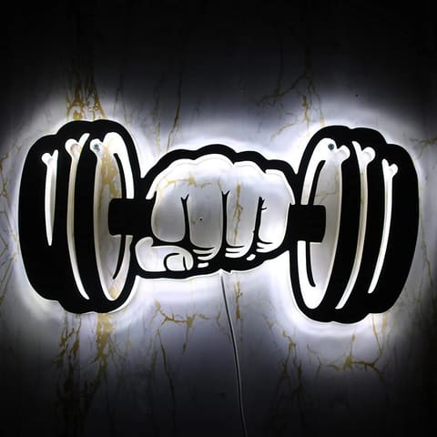 Geek Alerts Dumbbells Strength LED Wall Light Sign for Home