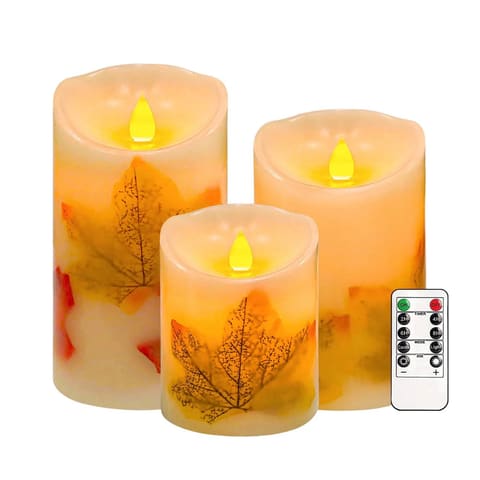 Maple Leaf Flameless Candles Set of 3 Fall Candles with