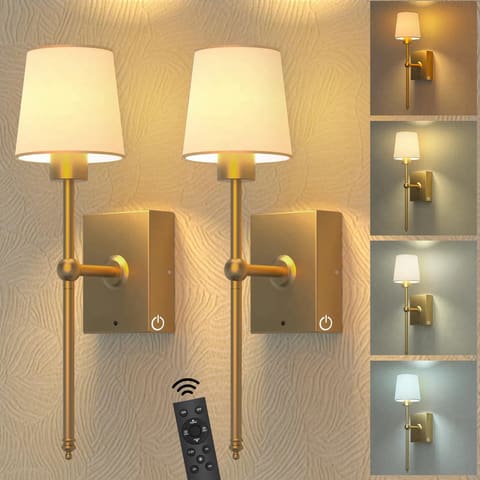 Battery Operated Wall Sconces Set of 2 Gold Rechargeable