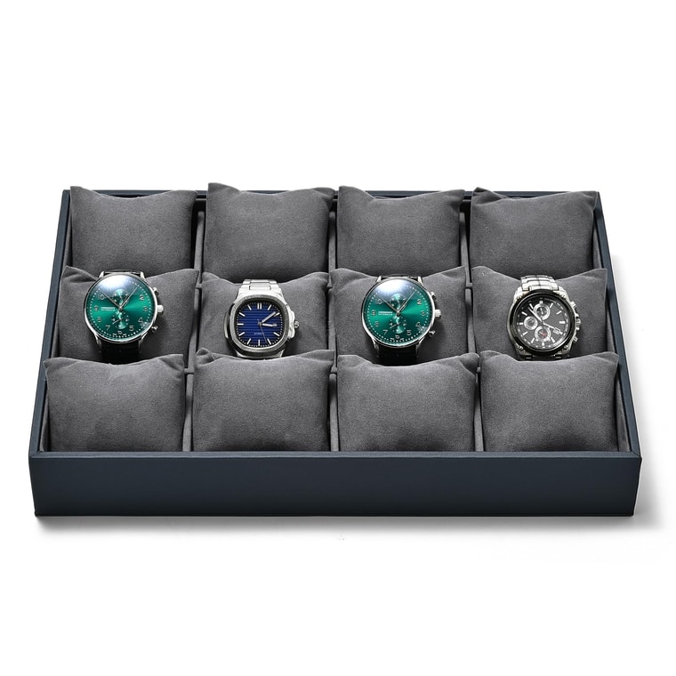 Watch Storage Tray 12 Slot Grey Microfiber