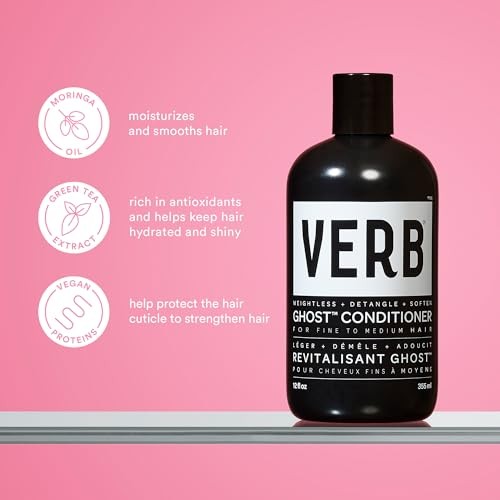 VERB Ghost Conditioner 32 fl oz bottle infused with Moringa Oil, designed to moisturize and condition fine hair.