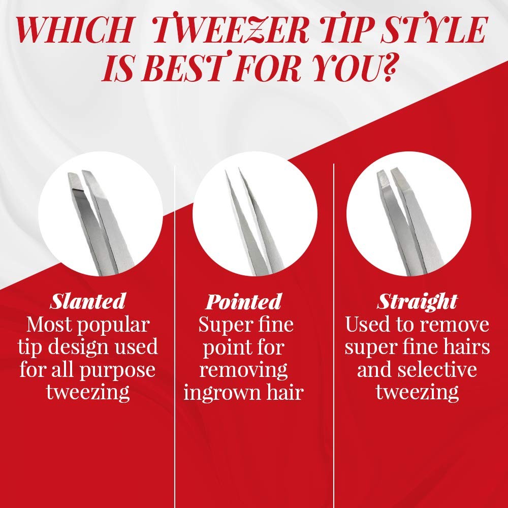 Rubis Switzerland silver slanted tip tweezer with precision stainless steel tips for eyebrow or facial grooming.