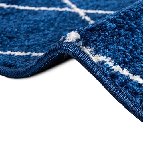 Navy geometric area rug from Unique Loom Trellis Frieze Collection, 2x10 runner with modern design on soft textured surface.
