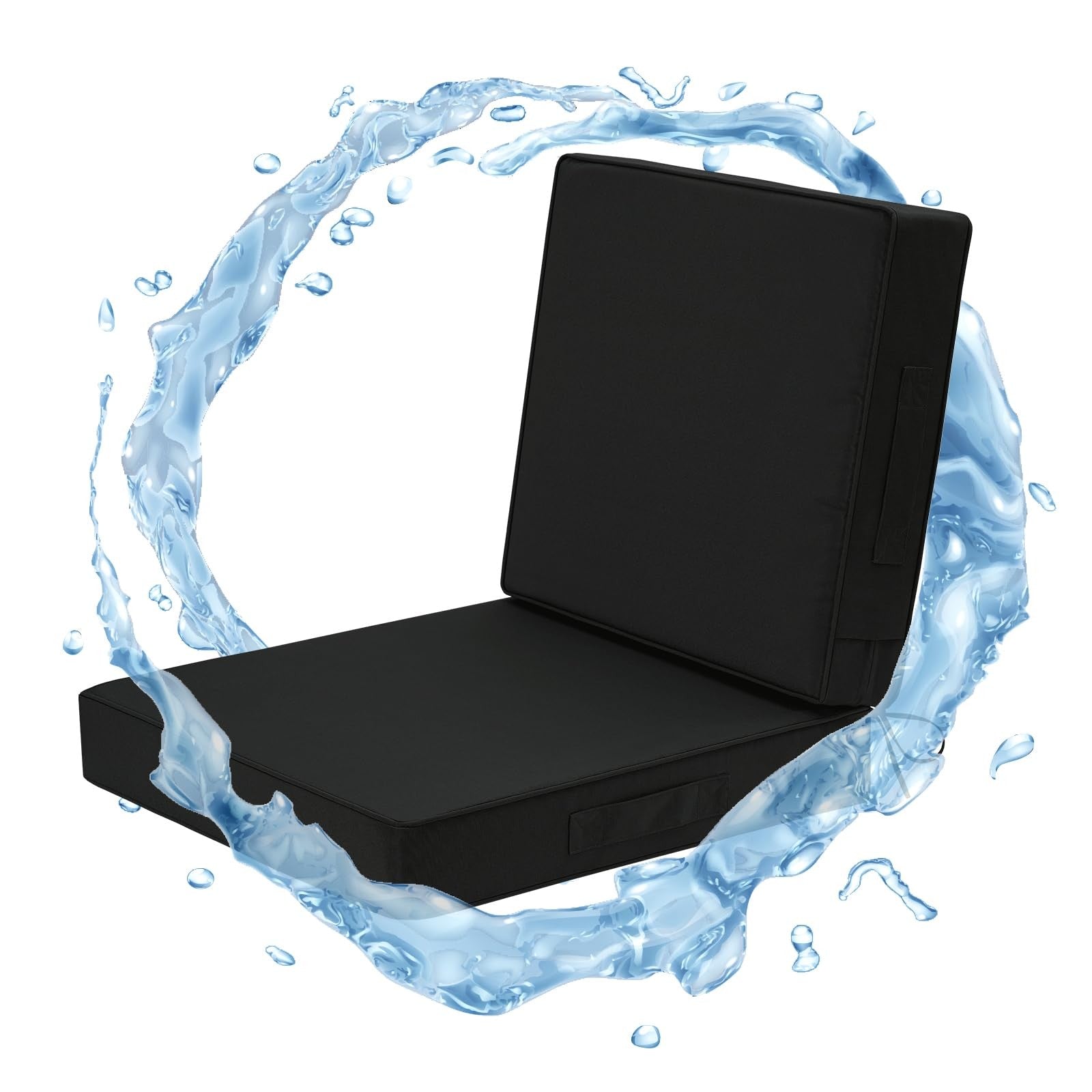 Wellsin waterproof outdoor seat cushion, 24x24 inches with ties, deep padded seat cushion for outdoor furniture.