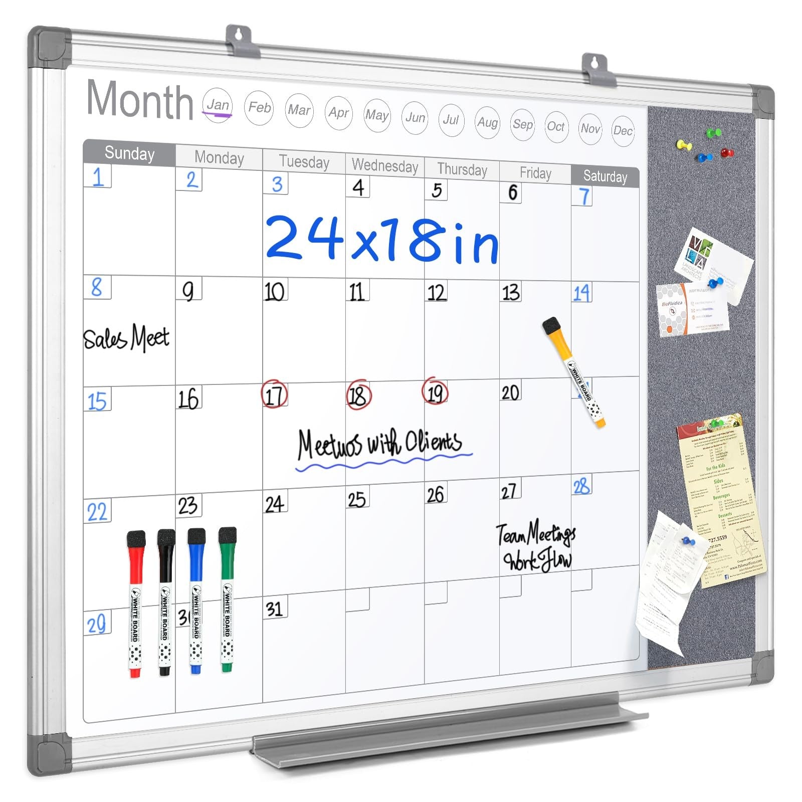 MAKELLO 24x18 inch whiteboard dry erase calendar with grey felt border, wall-mounted for scheduling and organization.