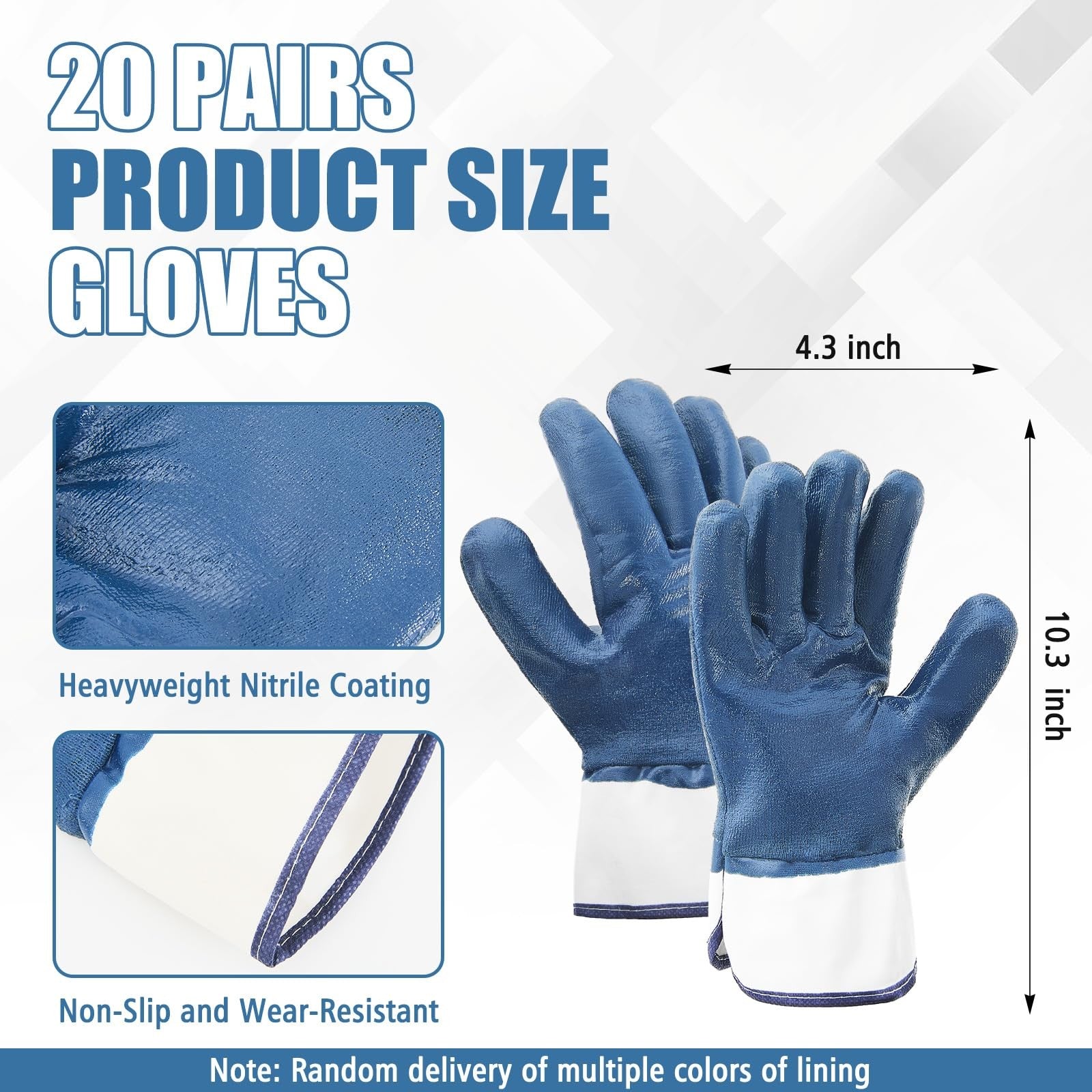 Teenyyou 20 pairs of oil-resistant nitrile gloves for men, heavyweight fully coated gloves for industrial or heavy-duty use.