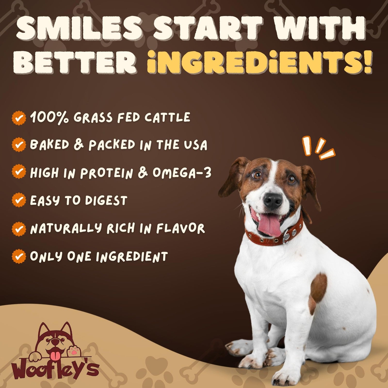 Woofley's 12-inch cow tail dog chews, high-protein ox tail bones, in a pack of 25, suitable for dogs to chew and chew.