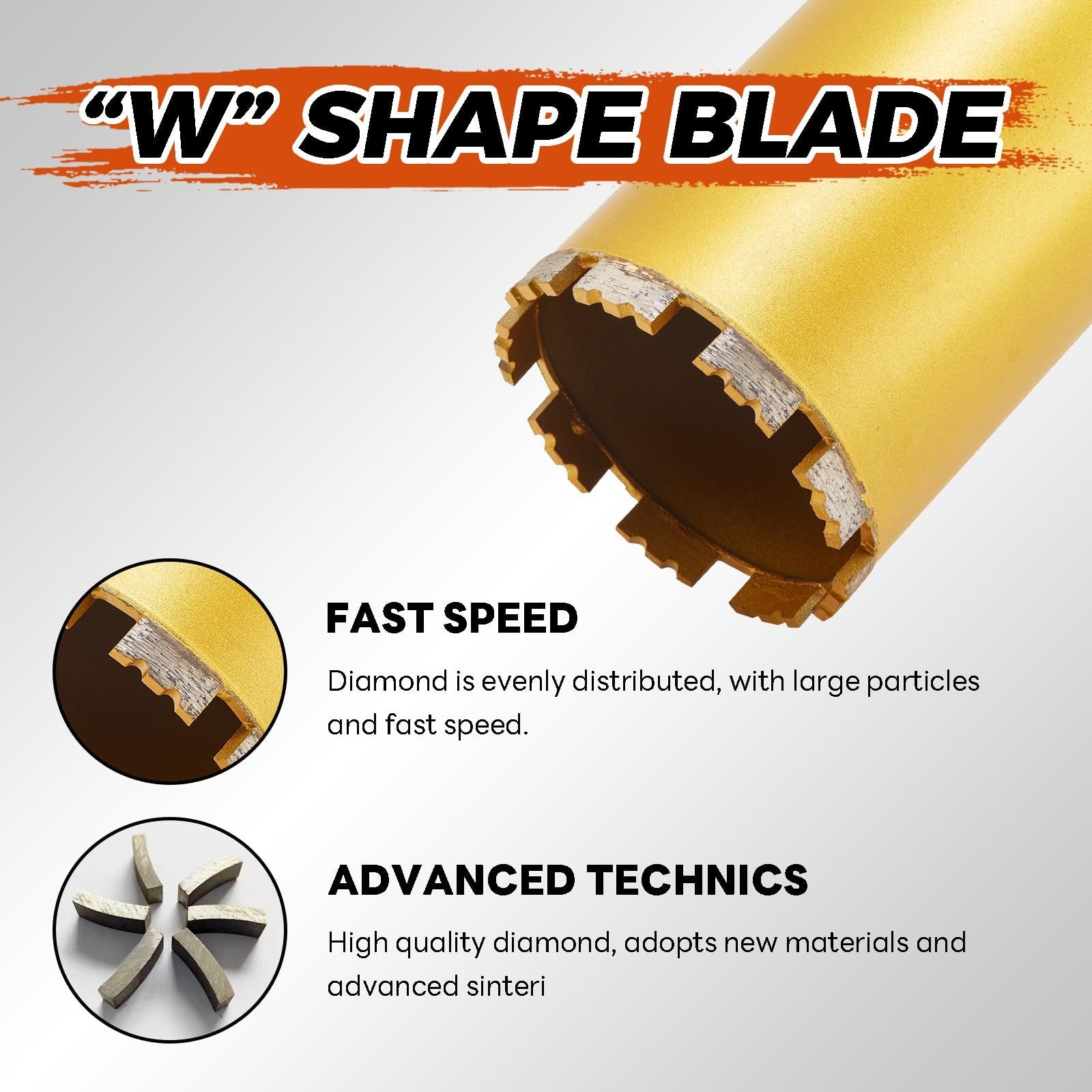 Daduori 9-inch wet core drill bit with 14-inch depth and 1-1/4-7 thread for diamond core drilling in construction.