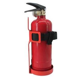 Red metal fire extinguisher wall mount bracket with nylon strap for 2.5 lb extinguishers