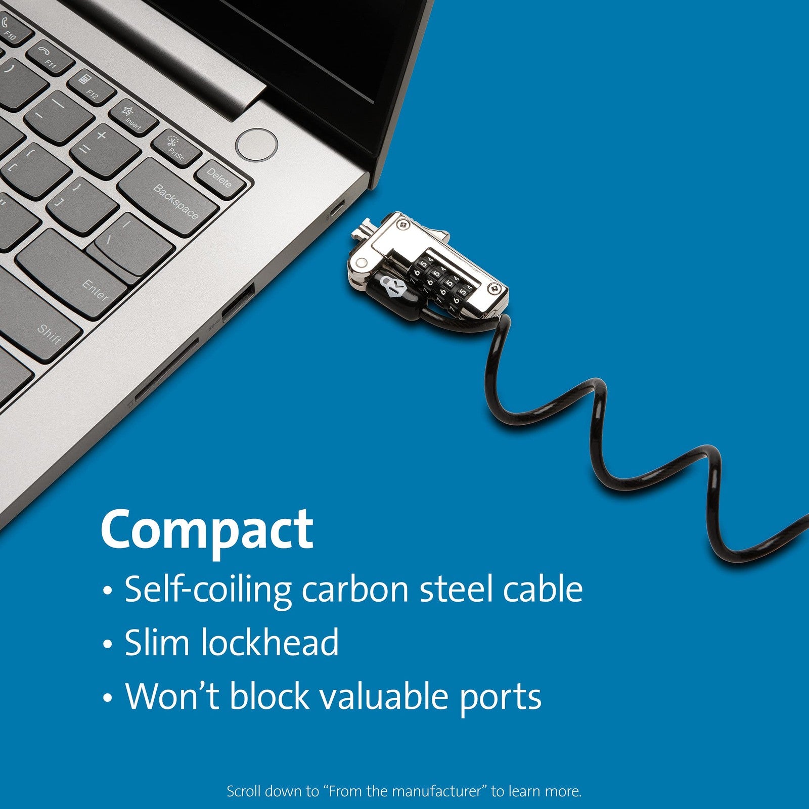 Kensington Slim NanoSaver portable combination lock with compact design and nano slot compatibility for securing laptops and devices.