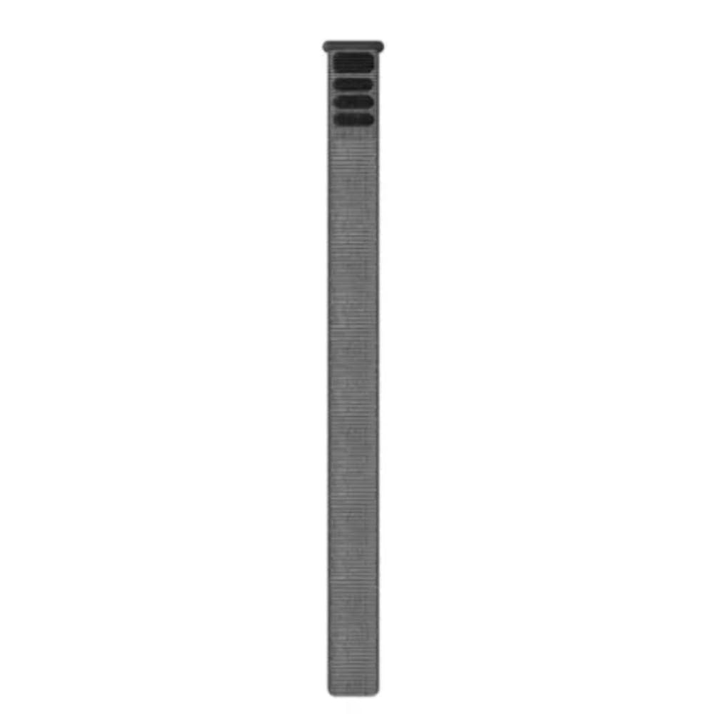 Gray Garmin UltraFit nylon strap for 26mm watches, showing the lightweight, durable material and adjustable design.