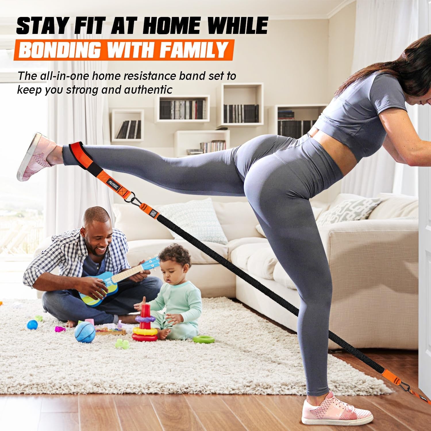 KUTIZE resistance exercise bands with handles and door anchor for versatile strength training and resistance workouts.