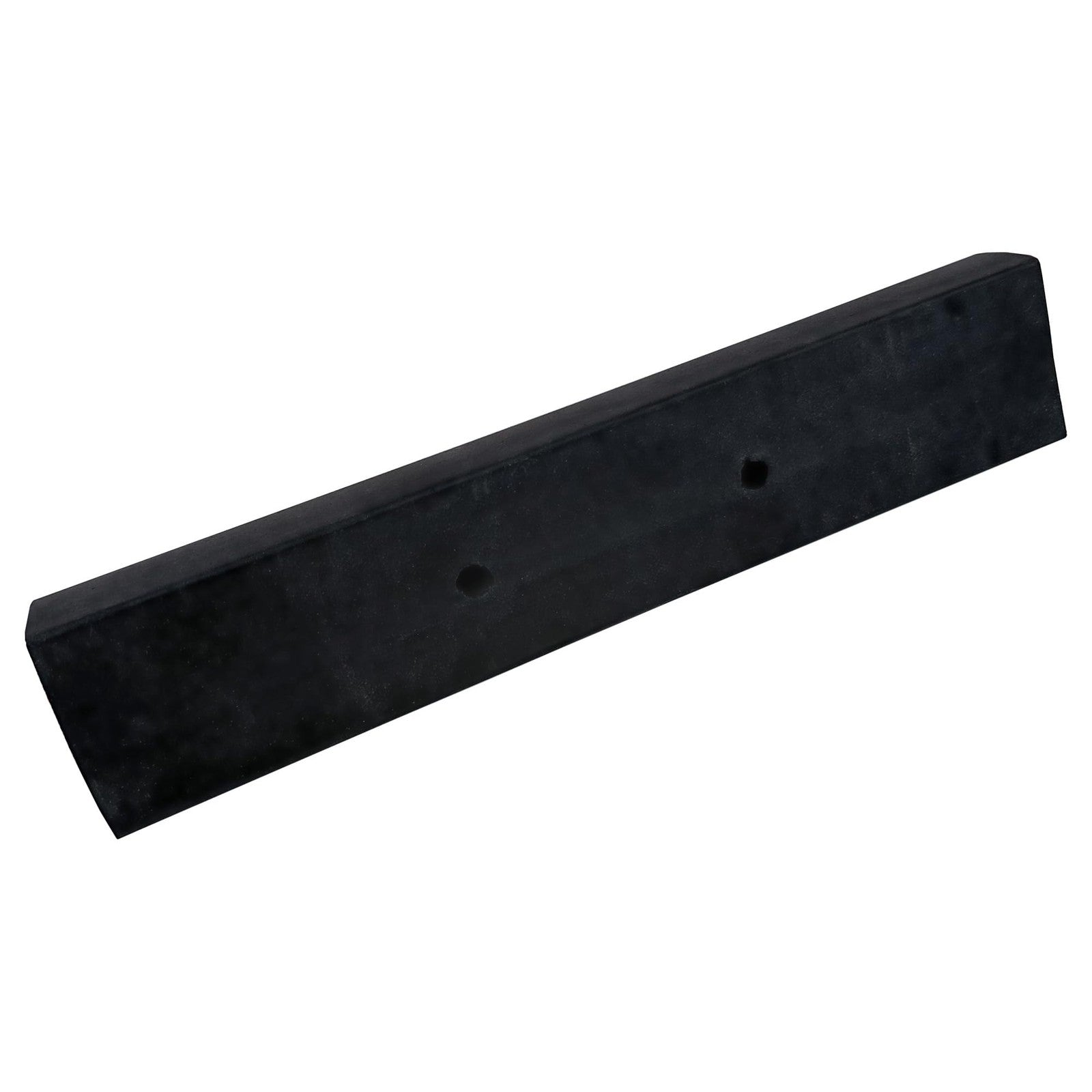 A.A rubber bumper strip, 10x2x2 inch, universal protection guard for vans, trucks, and trailers, showing the black rubber bumper in use.