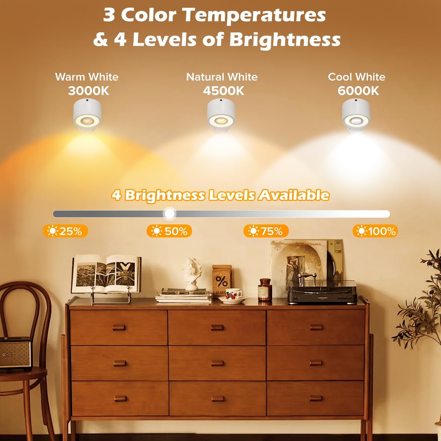 Plomixius LED wall-mounted lights set of 4 with remote control and rechargeable 3000mAh batteries, ideal for modern home lighting.