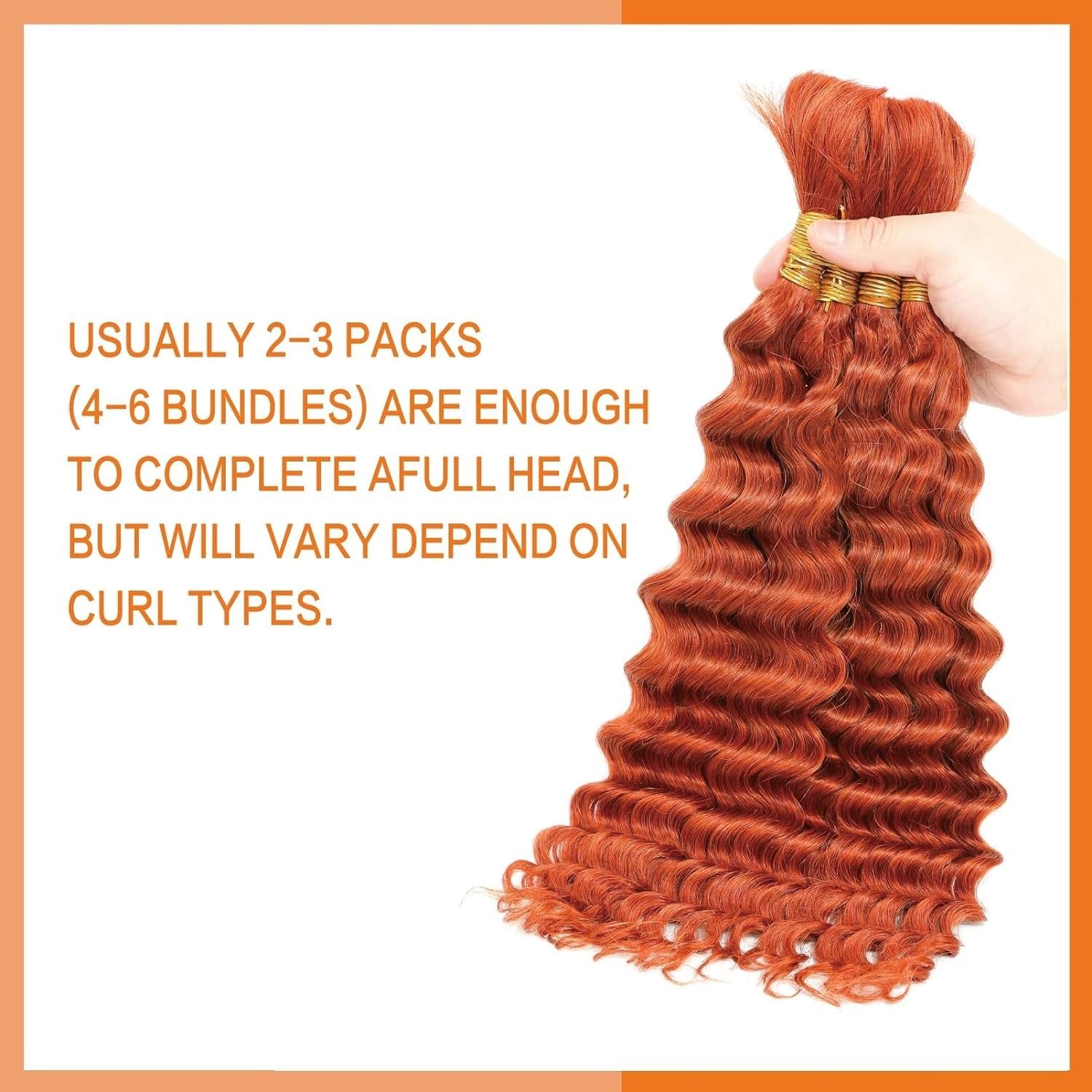 Peenoll Curly Braiding Human Hair bundles in ginger orange, 16 inch, 11A grade, 100g total for natural curly hairstyles.